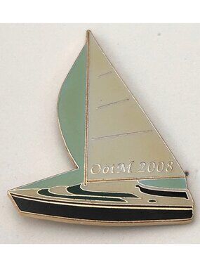 Vintage Odyssey of the Mind Sailboat Enamel Lapel Pin OotM 2008